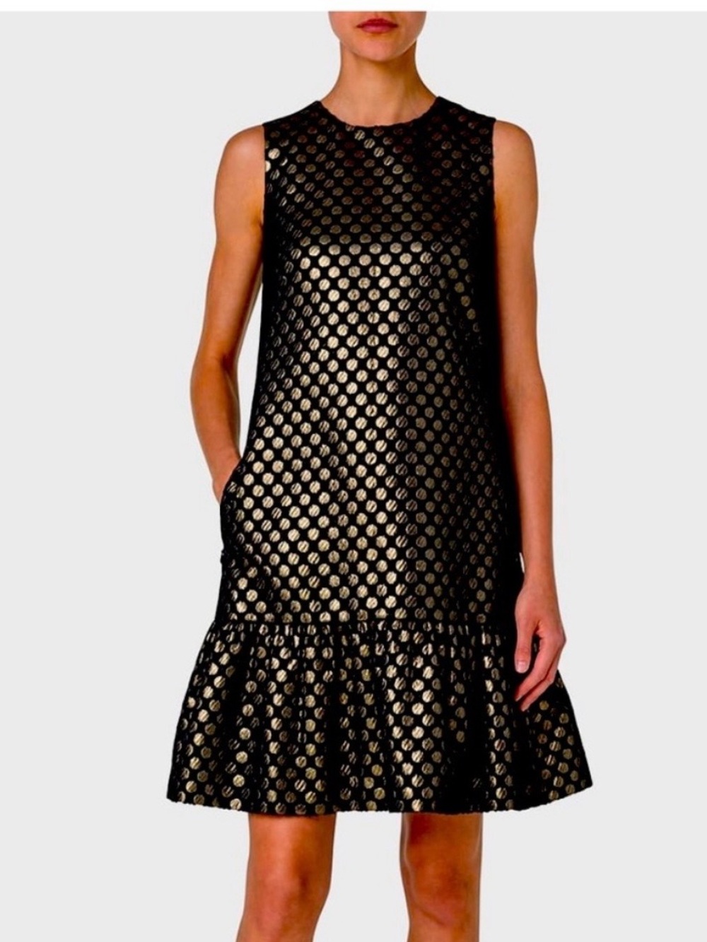 Akris Punto Black Dress with Gold Dot Jacquard. Excellent condition, worn once.